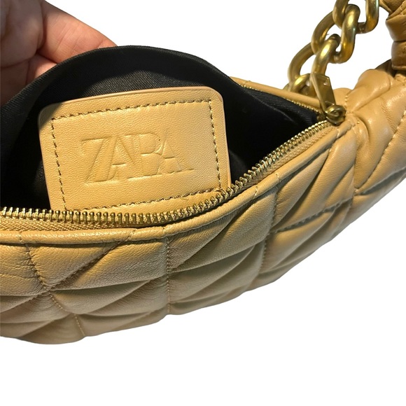 ✨ZARA✨Tan Leather Quilted Chain Strap Shoulder Bag - Picture 8 of 8